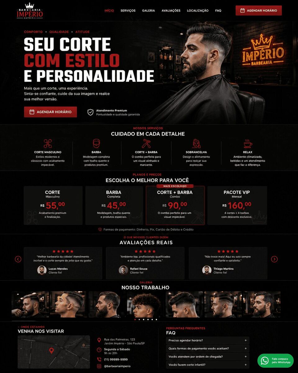 Pré-visualização do site Barbearia Império