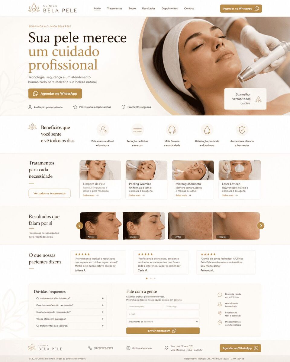 Pré-visualização do site Clínica Bela Pele